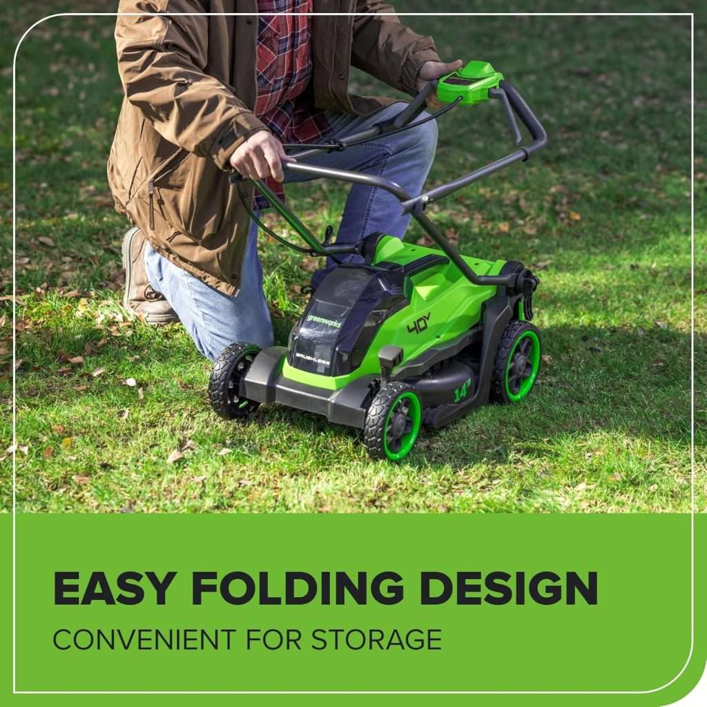 Greenworks 40V 14”​ Brushless (Push) Cordless Lawn Mower, 4.0Ah Battery and Charger