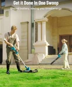 SEESII Electric 12 Lawn Mower and Leaf Blower Combo Kit, 3 in 1 Cordless Weed Wacker Grass Eater with 1.3-2.1 Height, Battery String Trimmer & Rotary Handheld Blower with 5-Speed for Yard Lawn - 2