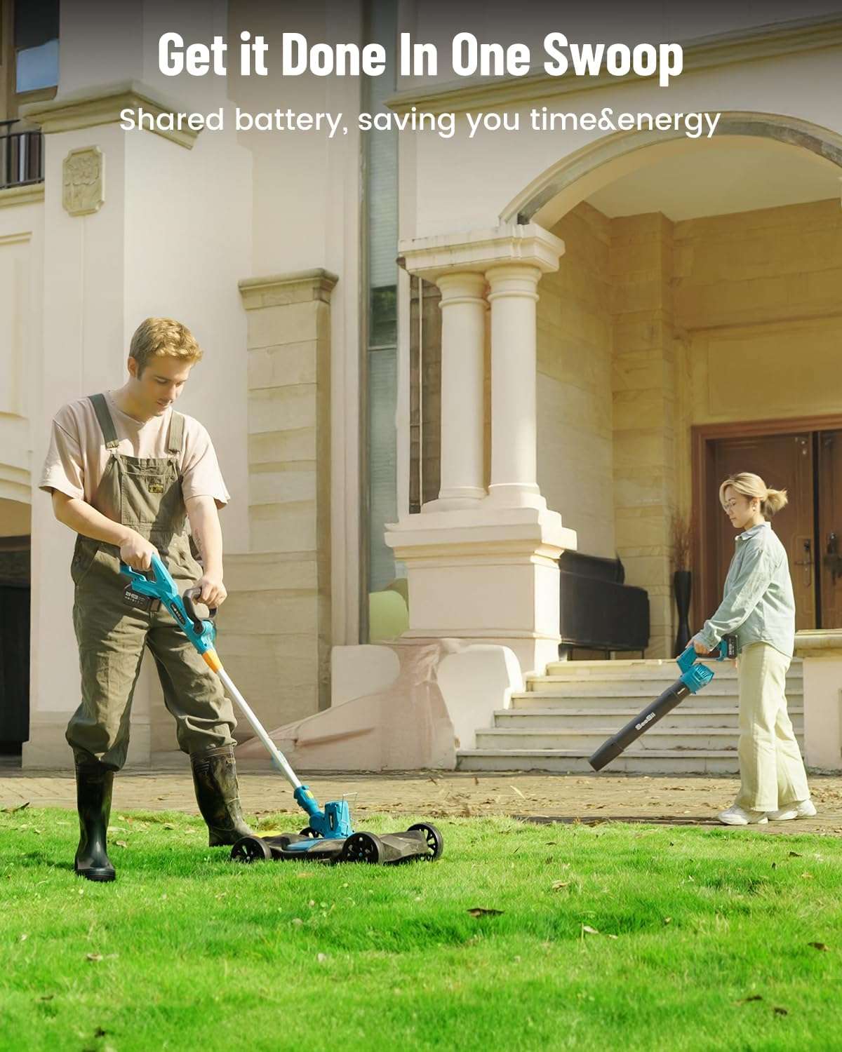 SEESII Electric 12 Lawn Mower and Leaf Blower Combo Kit, 3 in 1 Cordless Weed Wacker Grass Eater with 1.3-2.1 Height, Battery String Trimmer & Rotary Handheld Blower with 5-Speed for Yard Lawn - 2