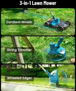 SEESII Electric 12 Lawn Mower and Leaf Blower Combo Kit, 3 in 1 Cordless Weed Wacker Grass Eater with 1.3-2.1 Height, Battery String Trimmer & Rotary Handheld Blower with 5-Speed for Yard Lawn - 3