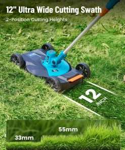 SEESII Electric 12 Lawn Mower and Leaf Blower Combo Kit, 3 in 1 Cordless Weed Wacker Grass Eater with 1.3-2.1 Height, Battery String Trimmer & Rotary Handheld Blower with 5-Speed for Yard Lawn - 4