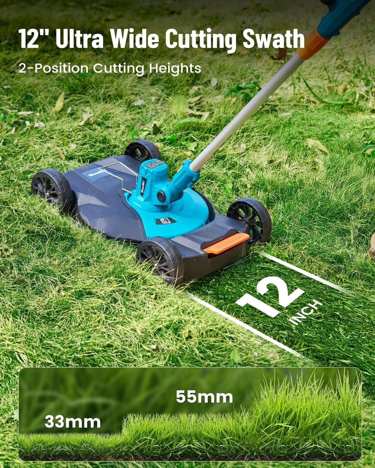 SEESII Electric 12 Lawn Mower and Leaf Blower Combo Kit, 3 in 1 Cordless Weed Wacker Grass Eater with 1.3-2.1 Height, Battery String Trimmer & Rotary Handheld Blower with 5-Speed for Yard Lawn - 4