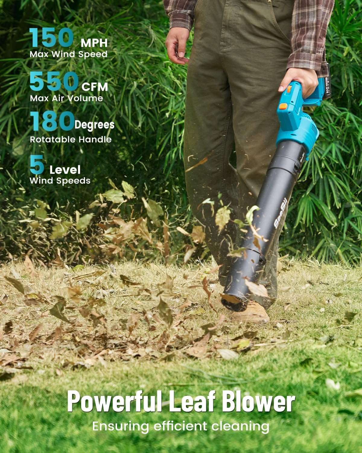 SEESII Electric 12 Lawn Mower and Leaf Blower Combo Kit, 3 in 1 Cordless Weed Wacker Grass Eater with 1.3-2.1 Height, Battery String Trimmer & Rotary Handheld Blower with 5-Speed for Yard Lawn - 5