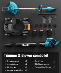 SEESII Electric 12 Lawn Mower and Leaf Blower Combo Kit, 3 in 1 Cordless Weed Wacker Grass Eater with 1.3-2.1 Height, Battery String Trimmer & Rotary Handheld Blower with 5-Speed for Yard Lawn - 7
