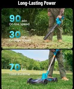 SEESII Electric 12 Lawn Mower and Leaf Blower Combo Kit, 3 in 1 Cordless Weed Wacker Grass Eater with 1.3-2.1 Height, Battery String Trimmer & Rotary Handheld Blower with 5-Speed for Yard Lawn - 8