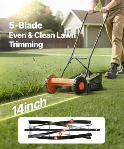 VEVOR Push Reel Lawn Mower 14 inch, 5 Blades Manual Push Mower No Motor, 0.6-1.75 in Adjustable Cutting Height, Walk-Behind Lawn Mowers with Grass Catcher Bag - 2