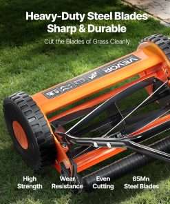 VEVOR Push Reel Lawn Mower 14 inch, 5 Blades Manual Push Mower No Motor, 0.6-1.75 in Adjustable Cutting Height, Walk-Behind Lawn Mowers with Grass Catcher Bag - 3