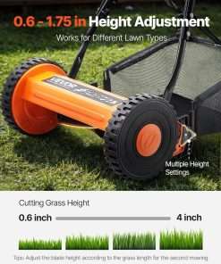 VEVOR Push Reel Lawn Mower 14 inch, 5 Blades Manual Push Mower No Motor, 0.6-1.75 in Adjustable Cutting Height, Walk-Behind Lawn Mowers with Grass Catcher Bag - 4