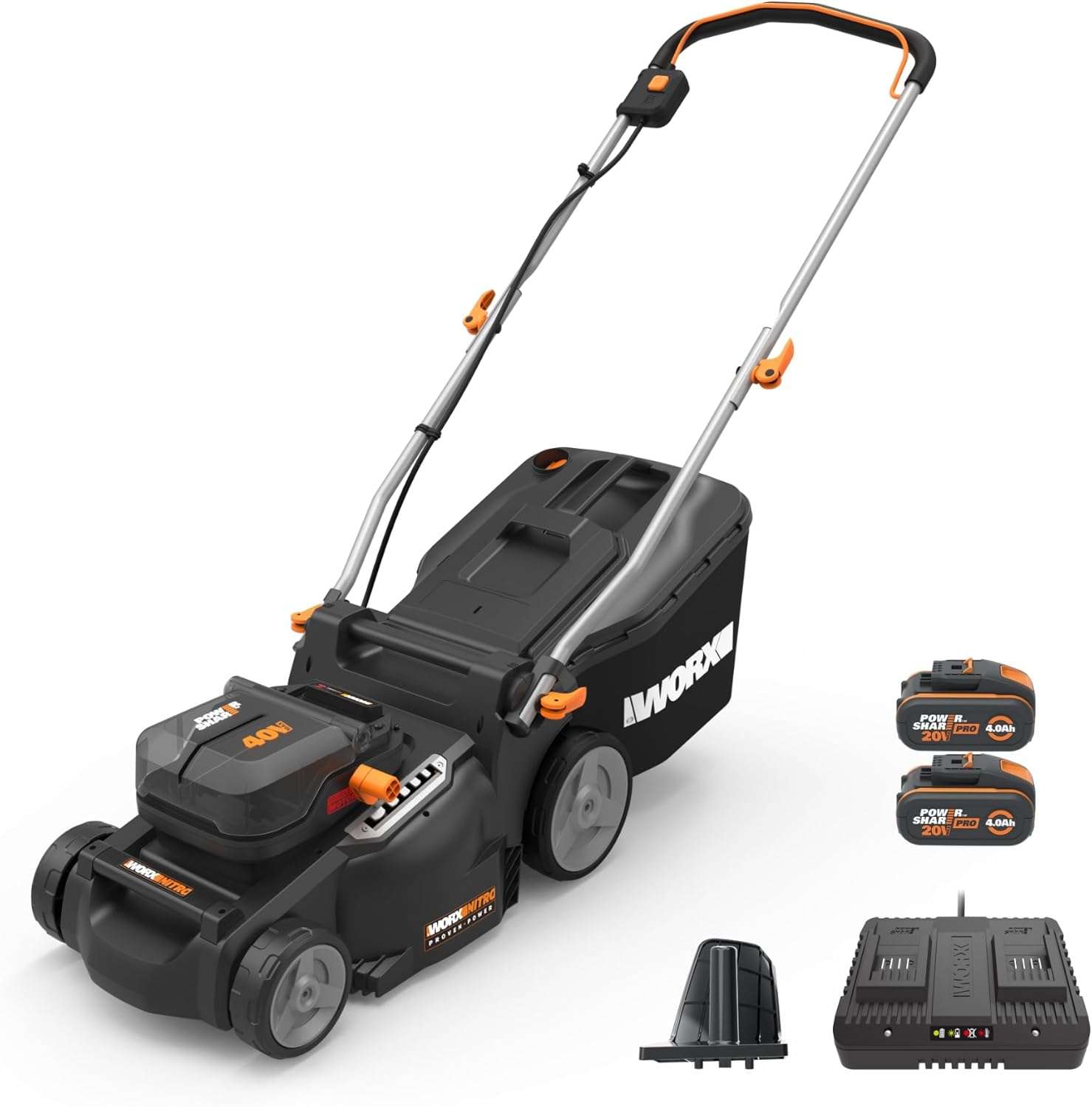 WORX Nitro 40V 16 Cordless Lawn Mower w-Brushless Motor 2.0 & Intellicut, 2-in-1 Electric Mower w-Mulch Blade, Lightweight Push Lawn Mower for 1-4 Acre WG737 – Batteries & Charger Included - 1