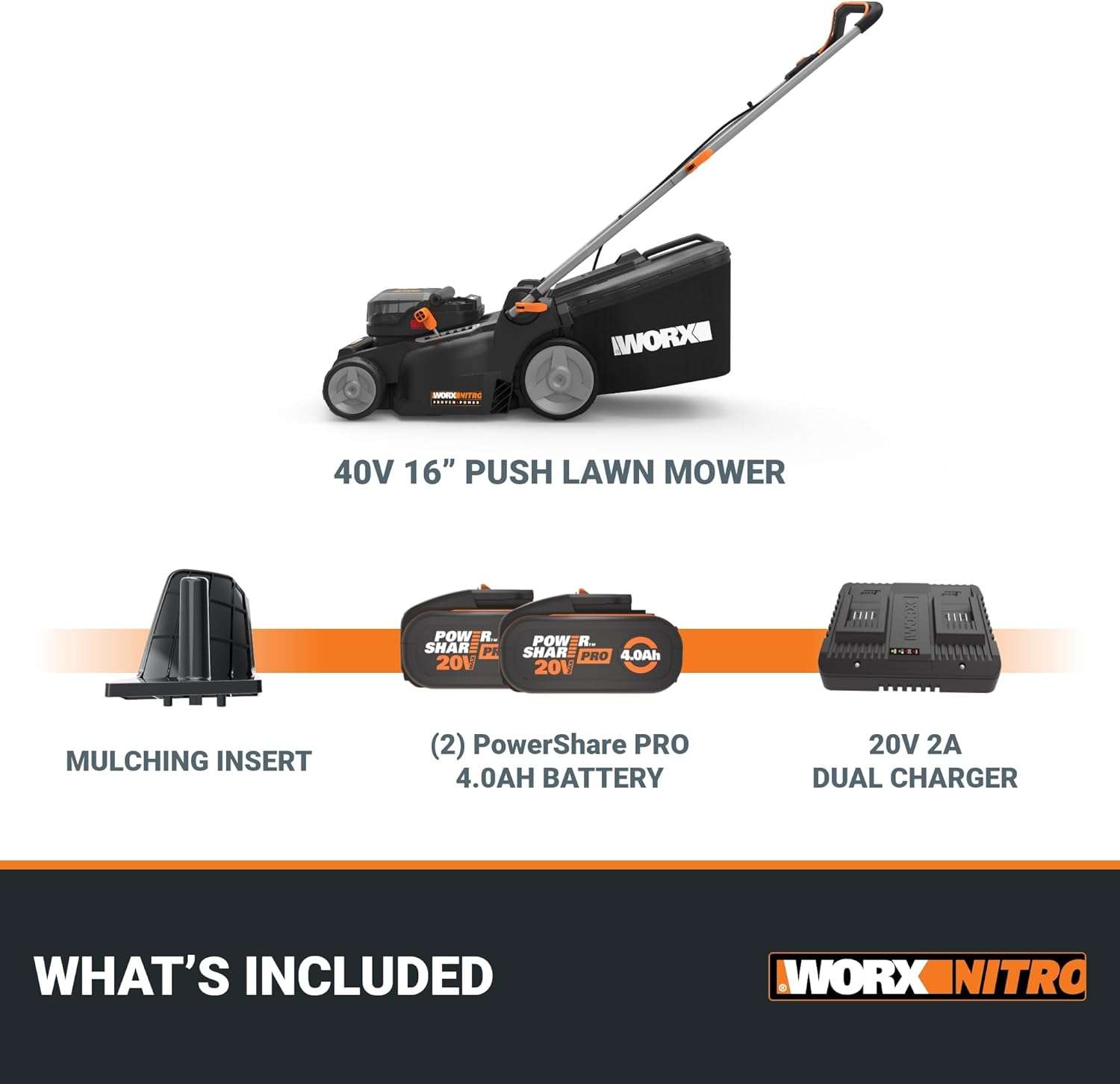 WORX Nitro 40V 16 Cordless Lawn Mower w-Brushless Motor 2.0 & Intellicut, 2-in-1 Electric Mower w-Mulch Blade, Lightweight Push Lawn Mower for 1-4 Acre WG737 – Batteries & Charger Included - 6
