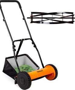 Walensee 16-Inch 5-Blade Push Reel Lawn Mower, Cordless Manual Reel Lawn Mower Walk-Behind Steel Lawn Mowers with Removable 7.9-Gallon Grass Catcher - 1
