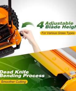 Walensee 16-Inch 5-Blade Push Reel Lawn Mower, Cordless Manual Reel Lawn Mower Walk-Behind Steel Lawn Mowers with Removable 7.9-Gallon Grass Catcher - 3