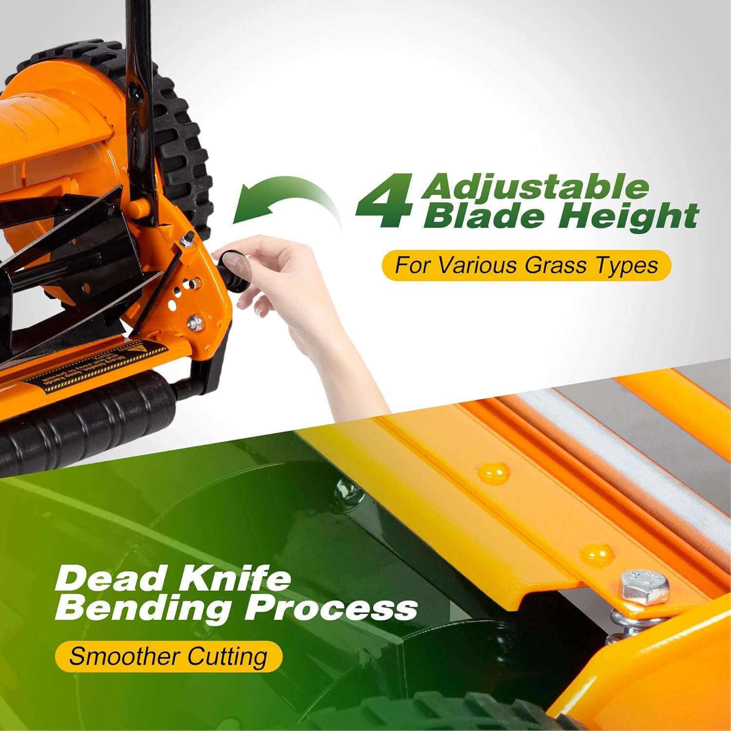 Walensee 16-Inch 5-Blade Push Reel Lawn Mower, Cordless Manual Reel Lawn Mower Walk-Behind Steel Lawn Mowers with Removable 7.9-Gallon Grass Catcher - 3