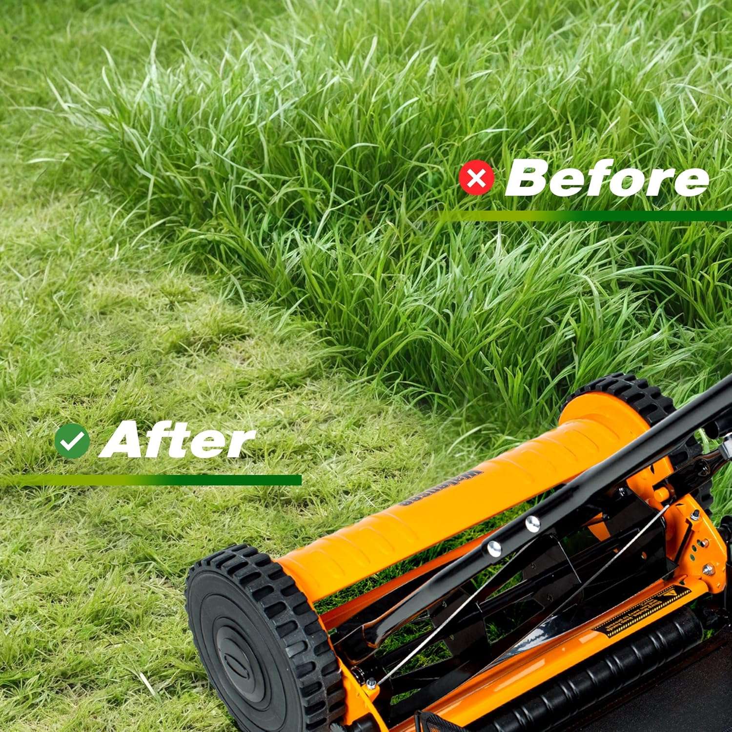 Walensee 16-Inch 5-Blade Push Reel Lawn Mower, Cordless Manual Reel Lawn Mower Walk-Behind Steel Lawn Mowers with Removable 7.9-Gallon Grass Catcher - 6