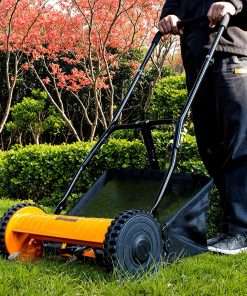 Walensee 16-Inch 5-Blade Push Reel Lawn Mower, Cordless Manual Reel Lawn Mower Walk-Behind Steel Lawn Mowers with Removable 7.9-Gallon Grass Catcher - 7