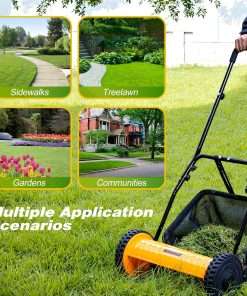 Walensee 16-Inch 5-Blade Push Reel Lawn Mower, Cordless Manual Reel Lawn Mower Walk-Behind Steel Lawn Mowers with Removable 7.9-Gallon Grass Catcher - 8