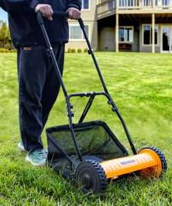 Walensee 16-Inch 5-Blade Push Reel Lawn Mower, Cordless Manual Reel Lawn Mower Walk-Behind Steel Lawn Mowers with Removable 7.9-Gallon Grass Catcher - 9