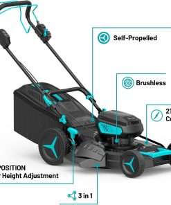 2 - 20V 21 inch Self-Propelled Lawn Mower Cordless, 3-in-1 Brushless Electric Lawn Mower with 6-Position Cutting Height Adjustment, 2 - 8.0Ah Battery & Dual Charger Included - 2
