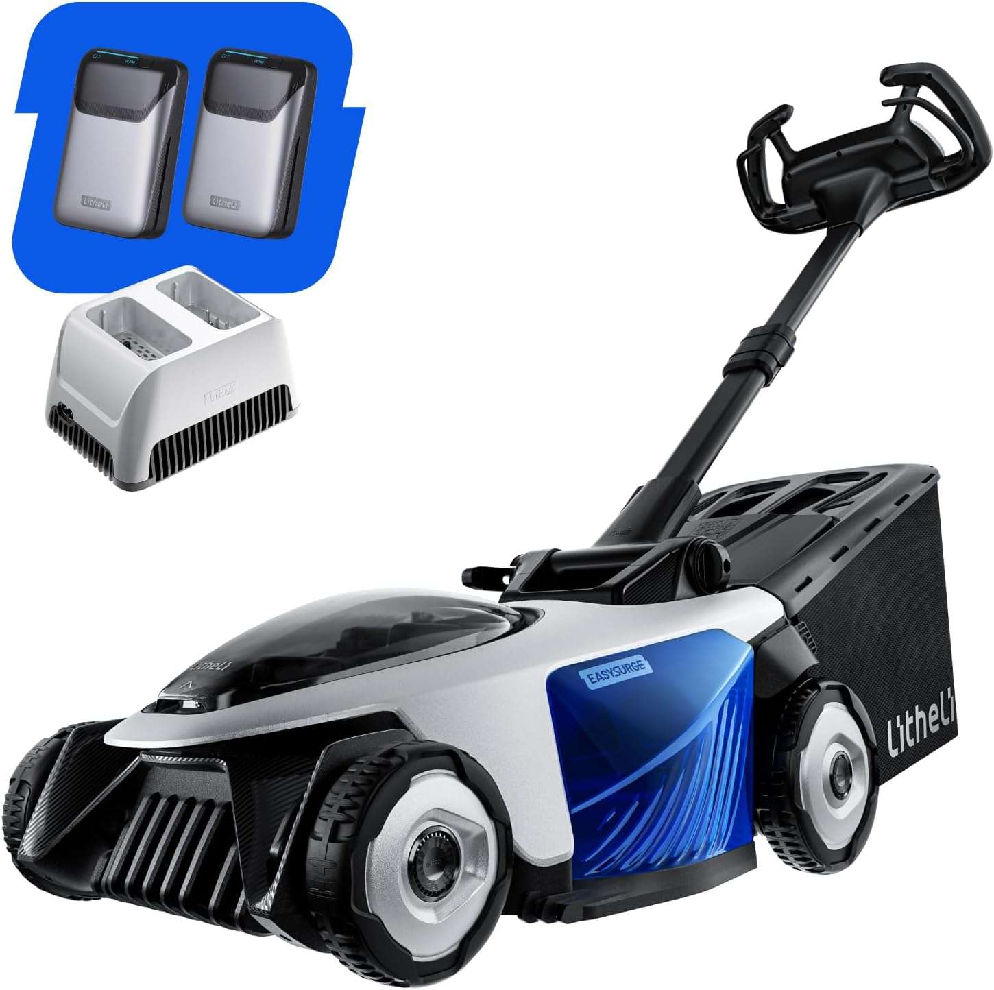 Electric Lawn Mower, Self-propelled Lawn Mower Cordless 40V 18.5 Brushless Mower with Electric Cutting Height Adjustment, Higher Rotation Speed, 2 x 4.0Ah Battery and Rapid Charge Included - 1
