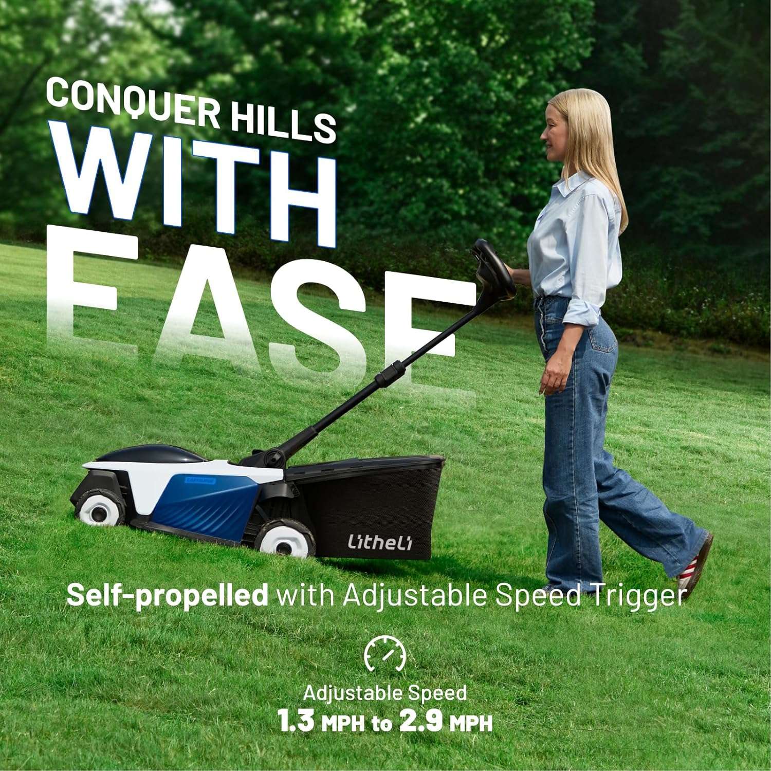 Electric Lawn Mower, Self-propelled Lawn Mower Cordless 40V 18.5 Brushless Mower with Electric Cutting Height Adjustment, Higher Rotation Speed, 2 x 4.0Ah Battery and Rapid Charge Included - 5
