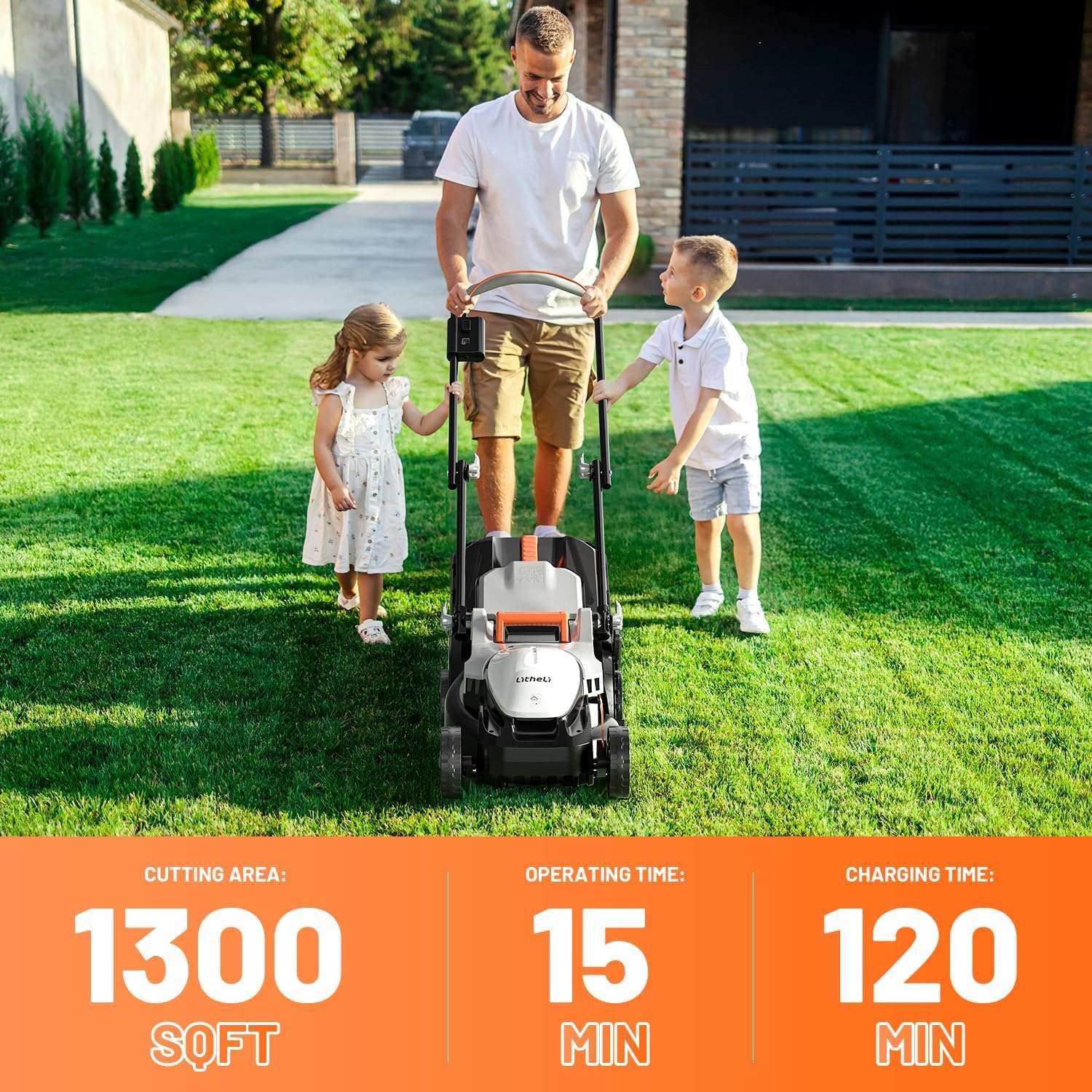 Litheli Electric Lawn Mower Cordless,Grass Cutter Machine for 1300 Sq.Ft.Lawnmower with Motor,13 in Cutting Width,8 Gallon Capacity,Cutting Height from 1 to 2.5 in - 8