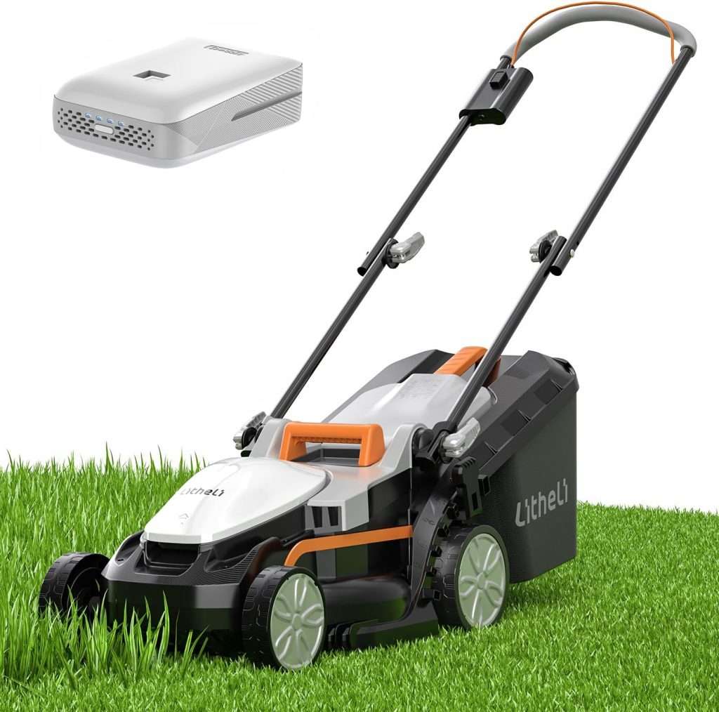 Litheli Electric Lawn Mower Cordless,Grass Cutter Machine for 1600 Sq.Ft.Lawnmower with Motor,13 in Cutting Width,8 Gallon Capacity,Cutting Height from 1 to 2.5 in（ 4.0 Battery）