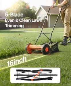 VEVOR Push Reel Lawn Mower 16 inch, 5 Blades Manual Push Mower No Motor, 0.6-1.75 in Adjustable Cutting Height, Walk-Behind Lawn Mowers with Grass Catcher Bag for Green Lawns - 2