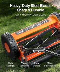 VEVOR Push Reel Lawn Mower 16 inch, 5 Blades Manual Push Mower No Motor, 0.6-1.75 in Adjustable Cutting Height, Walk-Behind Lawn Mowers with Grass Catcher Bag for Green Lawns - 3