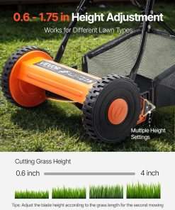 VEVOR Push Reel Lawn Mower 16 inch, 5 Blades Manual Push Mower No Motor, 0.6-1.75 in Adjustable Cutting Height, Walk-Behind Lawn Mowers with Grass Catcher Bag for Green Lawns - 4