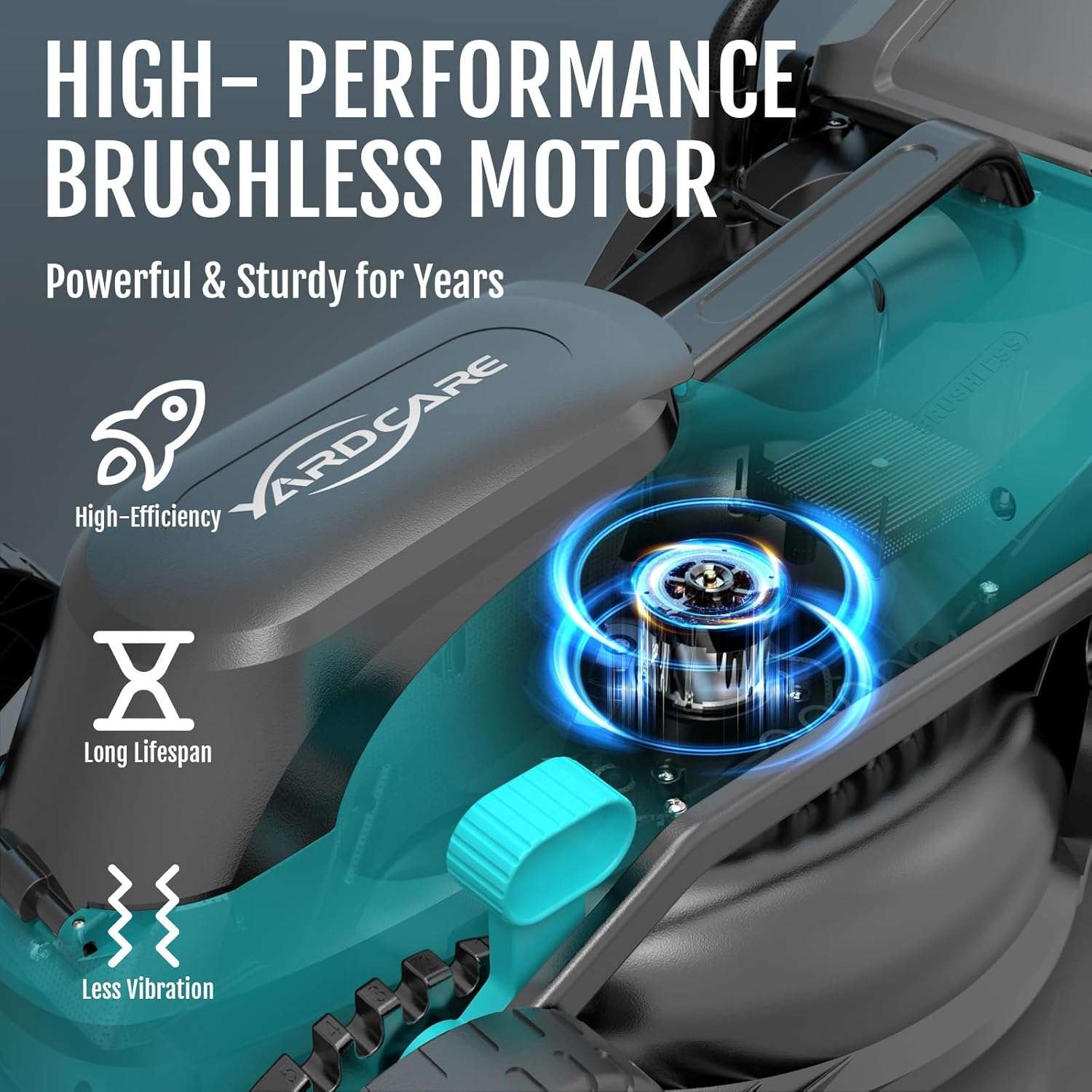 YARDCARE 36V Brushless Cordless Lawn Mower with 2X4.0Ah Batteries, LED Display Screen, Electric Lawnmower with 5-Position Height Adjustment, 8 Gallon Grass Bag, Charger - 2