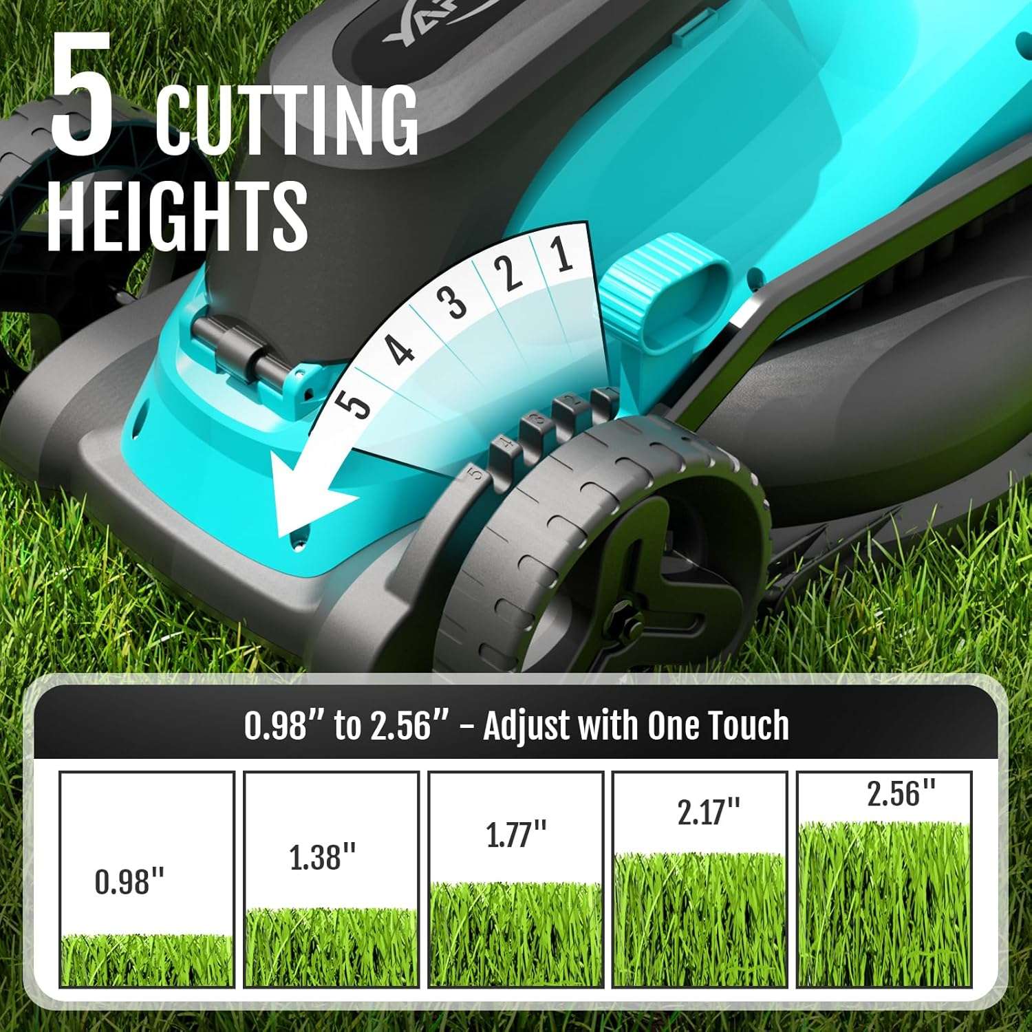 YARDCARE 36V Brushless Cordless Lawn Mower with 2X4.0Ah Batteries, LED Display Screen, Electric Lawnmower with 5-Position Height Adjustment, 8 Gallon Grass Bag, Charger - 5