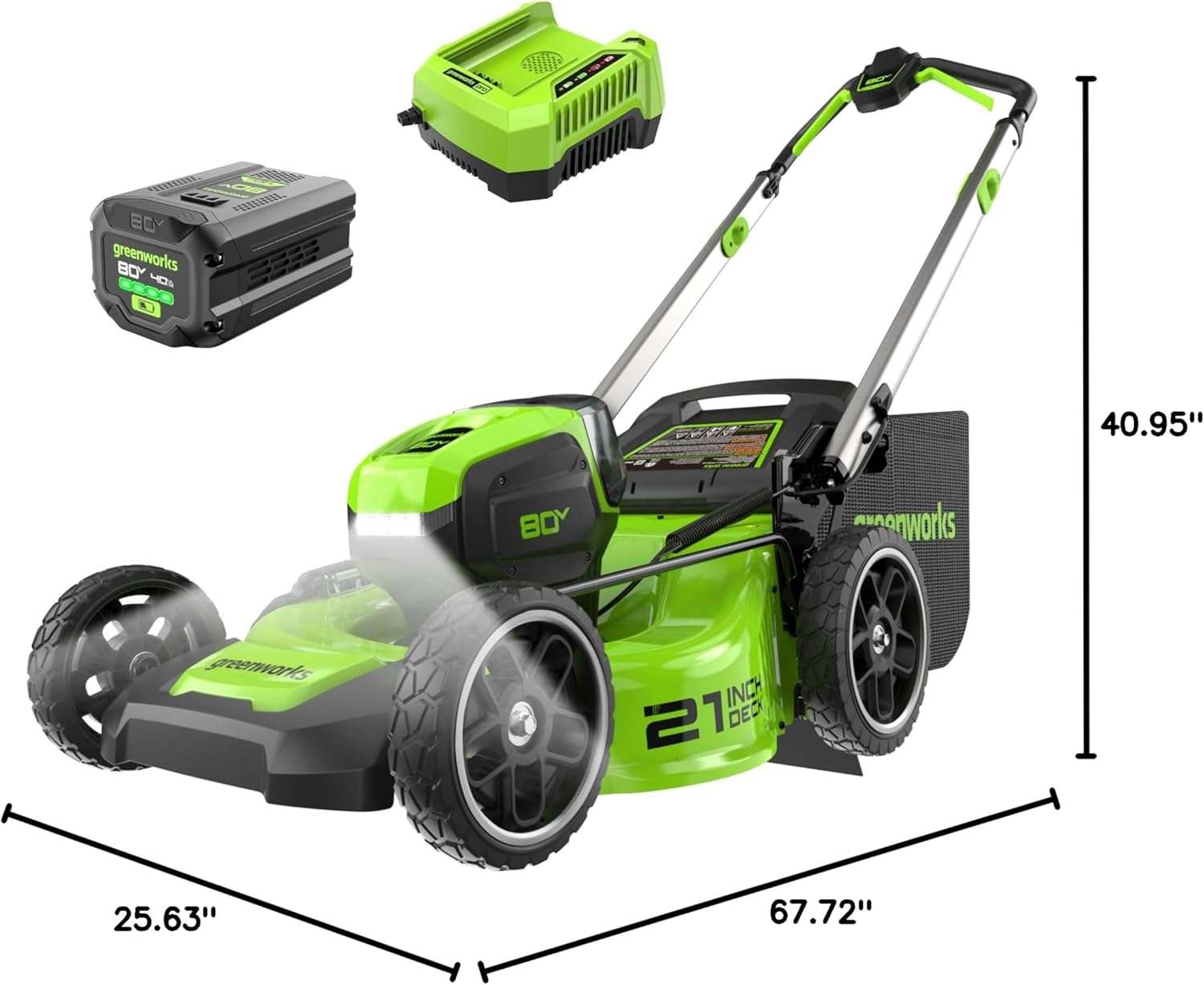 Greenworks 80V 21 Brushless Cordless (Push) Lawn Mower, 4.0Ah Battery and Rapid Charger Included - 16