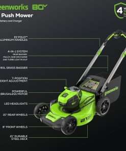 Greenworks 80V 21 Brushless Cordless (Push) Lawn Mower, 4.0Ah Battery and Rapid Charger Included - 2