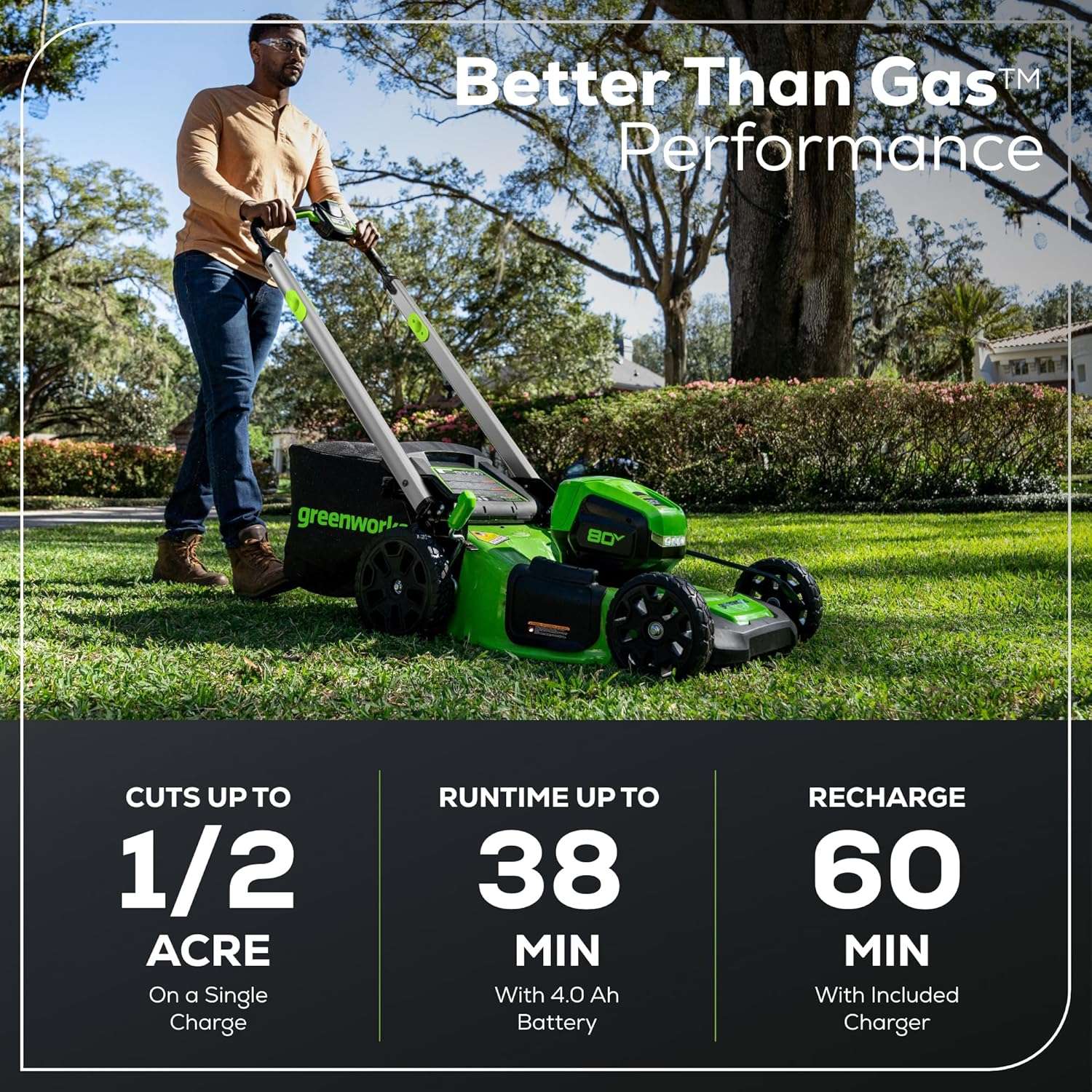 Greenworks 80V 21 Brushless Cordless (Push) Lawn Mower, 4.0Ah Battery and Rapid Charger Included - 3