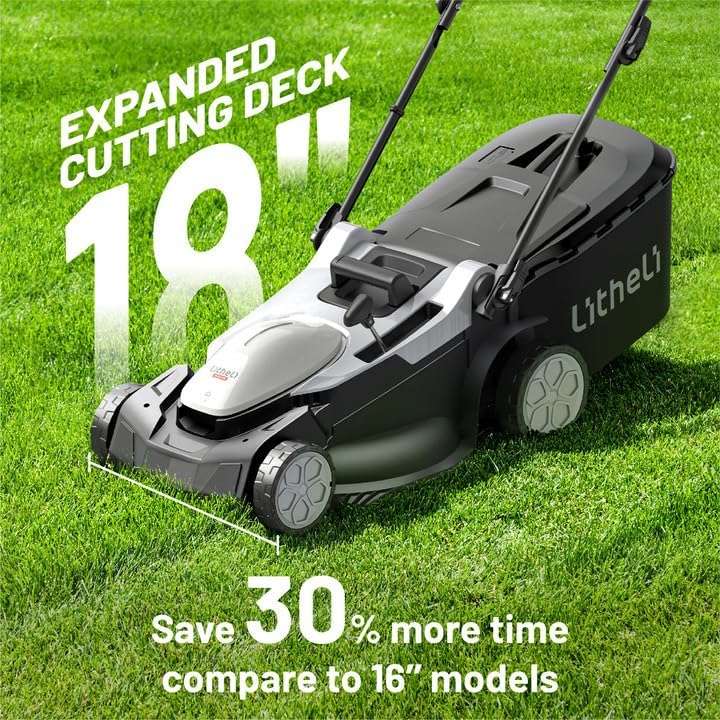 Litheli 18-inch 40V Brushless Lawn Mower for Garden Yards, Lightweight Cordless Lawn Mower Battery Powered with 6-Position Height Adjustment, 2x4.0Ah Battery Include - Image 3