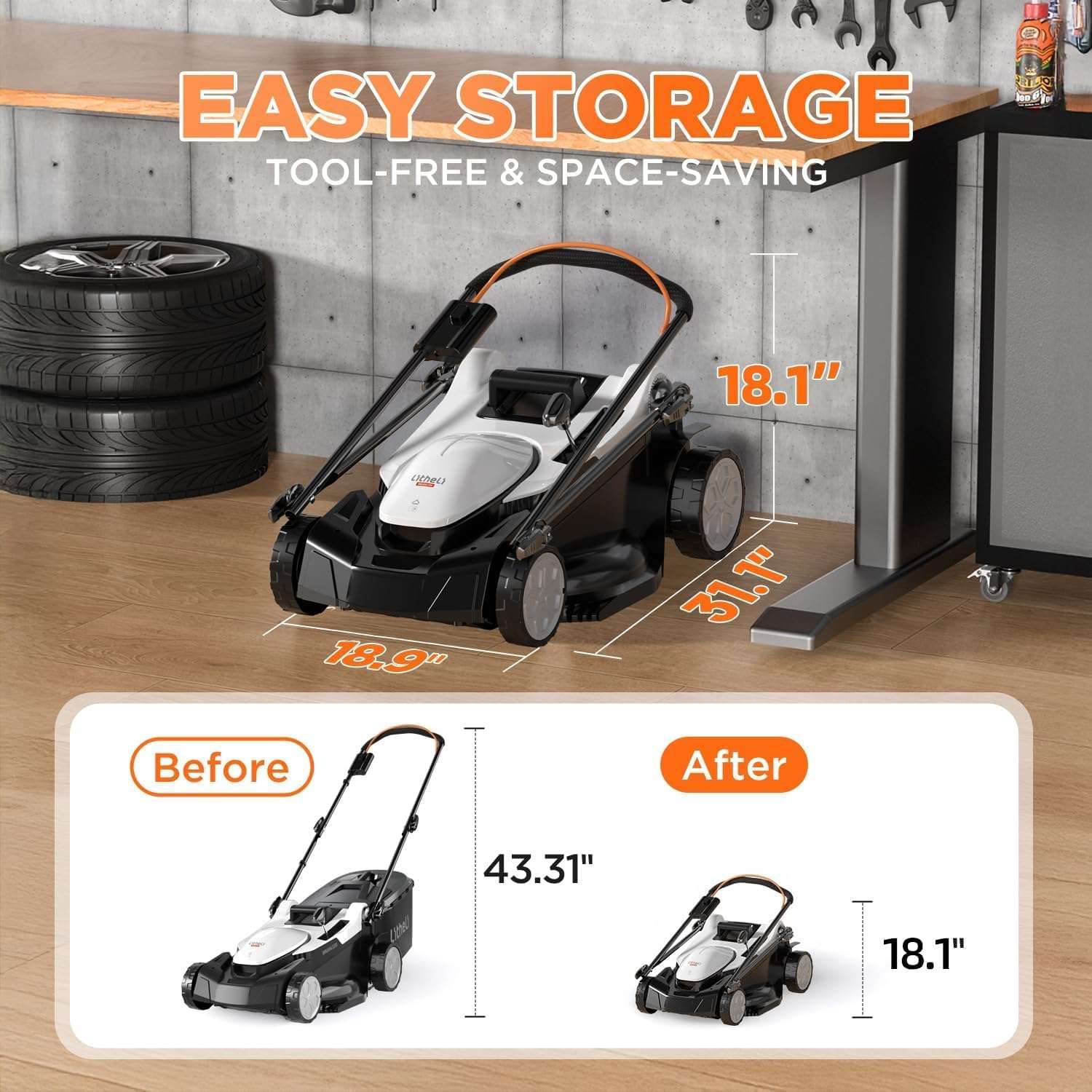 Litheli 18-inch 40V Brushless Lawn Mower for Garden Yards, Lightweight Cordless Lawn Mower Battery Powered with 6-Position Height Adjustment, 2x4.0Ah Battery Include - 7