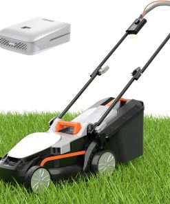 Litheli Electric Lawn Mower Cordless,Grass Cutter Machine for 1300 Sq.Ft.Lawnmower with Motor,13.2 in Cutting Width,8 Gallon Capacity,Cutting Height from 1 to 2.5 in with 4.0A Battery - 1