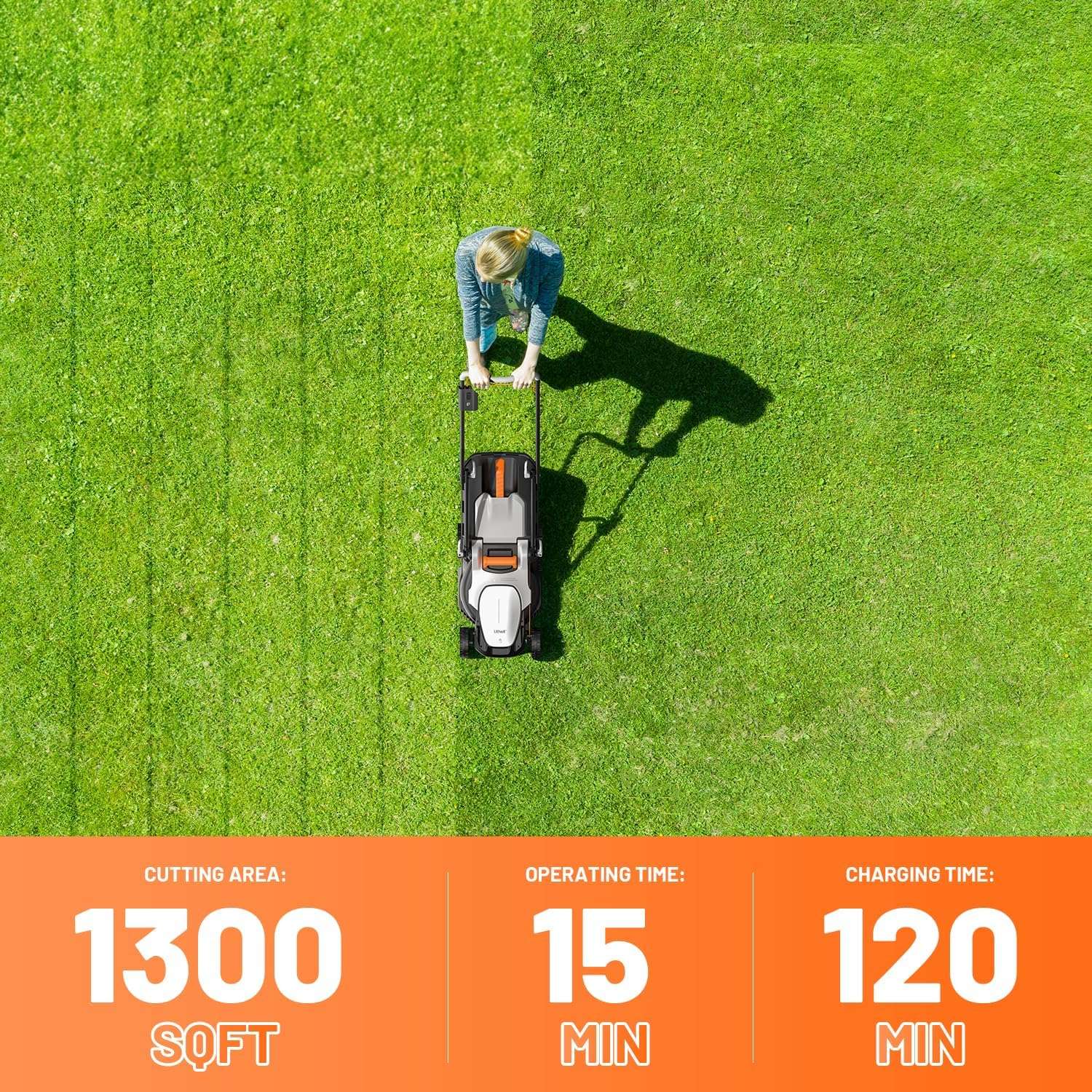 Litheli Electric Lawn Mower Cordless,Grass Cutter Machine for 1300 Sq.Ft.Lawnmower with Motor,13.2 in Cutting Width,8 Gallon Capacity,Cutting Height from 1 to 2.5 in with 4.0A Battery - 8
