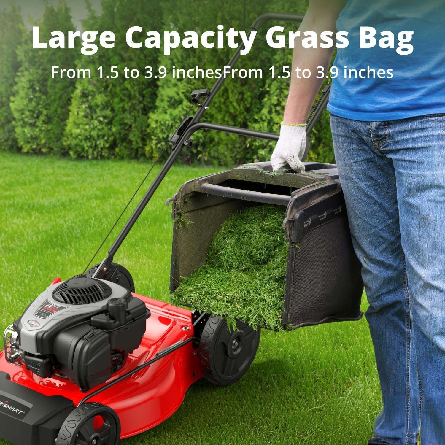 PowerSmart Gas Lawn Mower, 21-Inch Self-Propelled Mower with B&S 140cc Engine, Steel Deck, 3-in-1 Bag-Mulch-Rear Discharge, 6 Height Positions, 10” Rear Wheels - 4