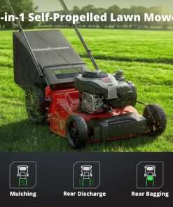 PowerSmart Gas Lawn Mower, 21-Inch Self-Propelled Mower with B&S 140cc Engine, Steel Deck, 3-in-1 Bag-Mulch-Rear Discharge, 6 Height Positions, 10” Rear Wheels - 5