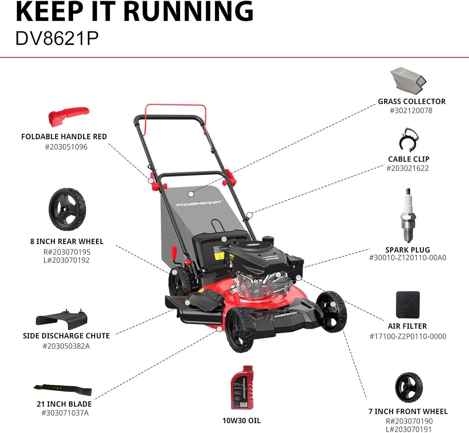 PowerSmart Lawn Mower Gas Powered, 21-Inch 144cc Engine 3-in-1 Walk-Behind Push Lawn Mower, Oil Included - 9