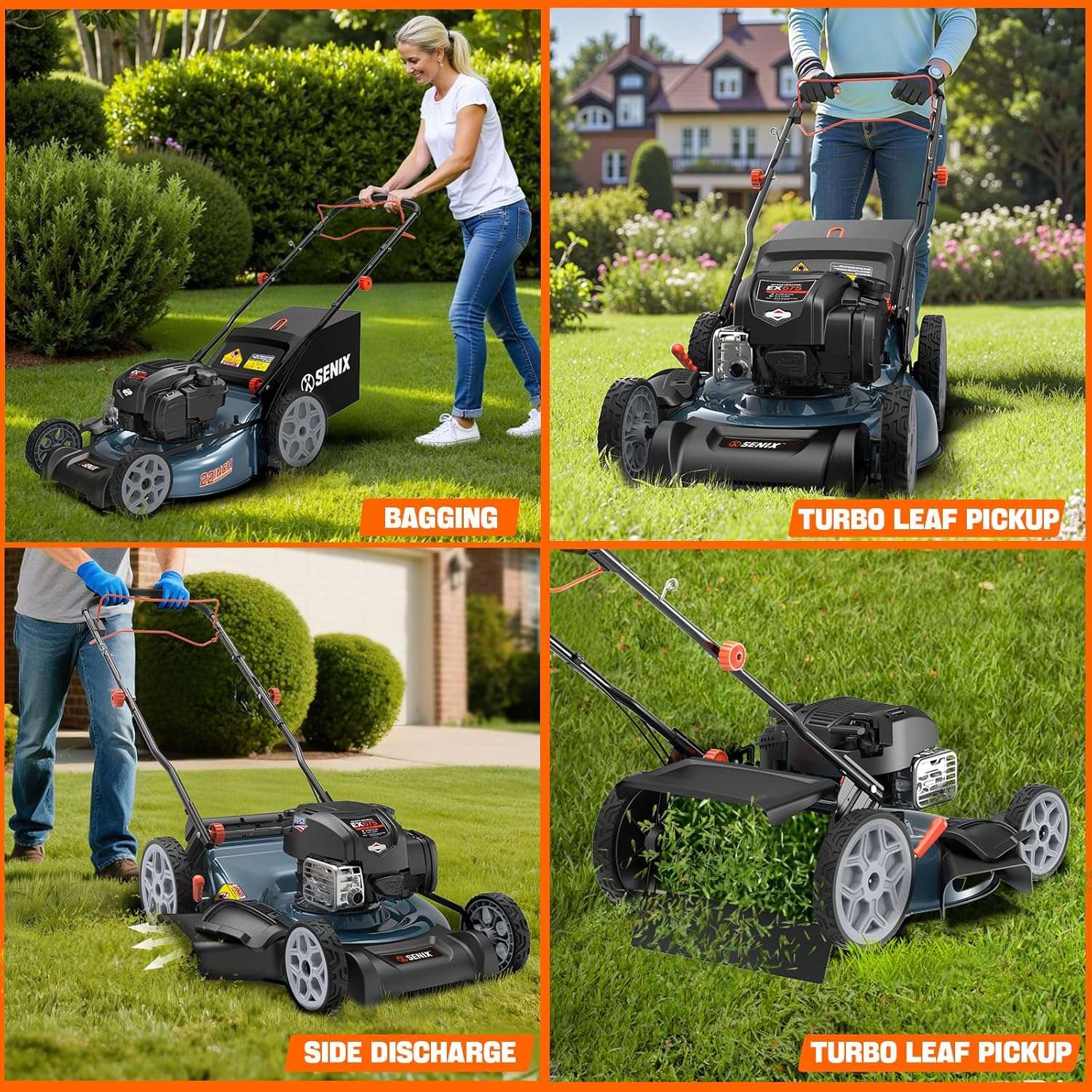 SENIX 22 Gas Lawn Mower, 163cc Self Propelled Gas Powered Lawnmower with B&S 4-Cycle Engine, 3-in-1 Walk-Behind Push Lawn Mowers, 6-Position Height Adjustment, cortadora de pasto, LSSG-H1 - 10