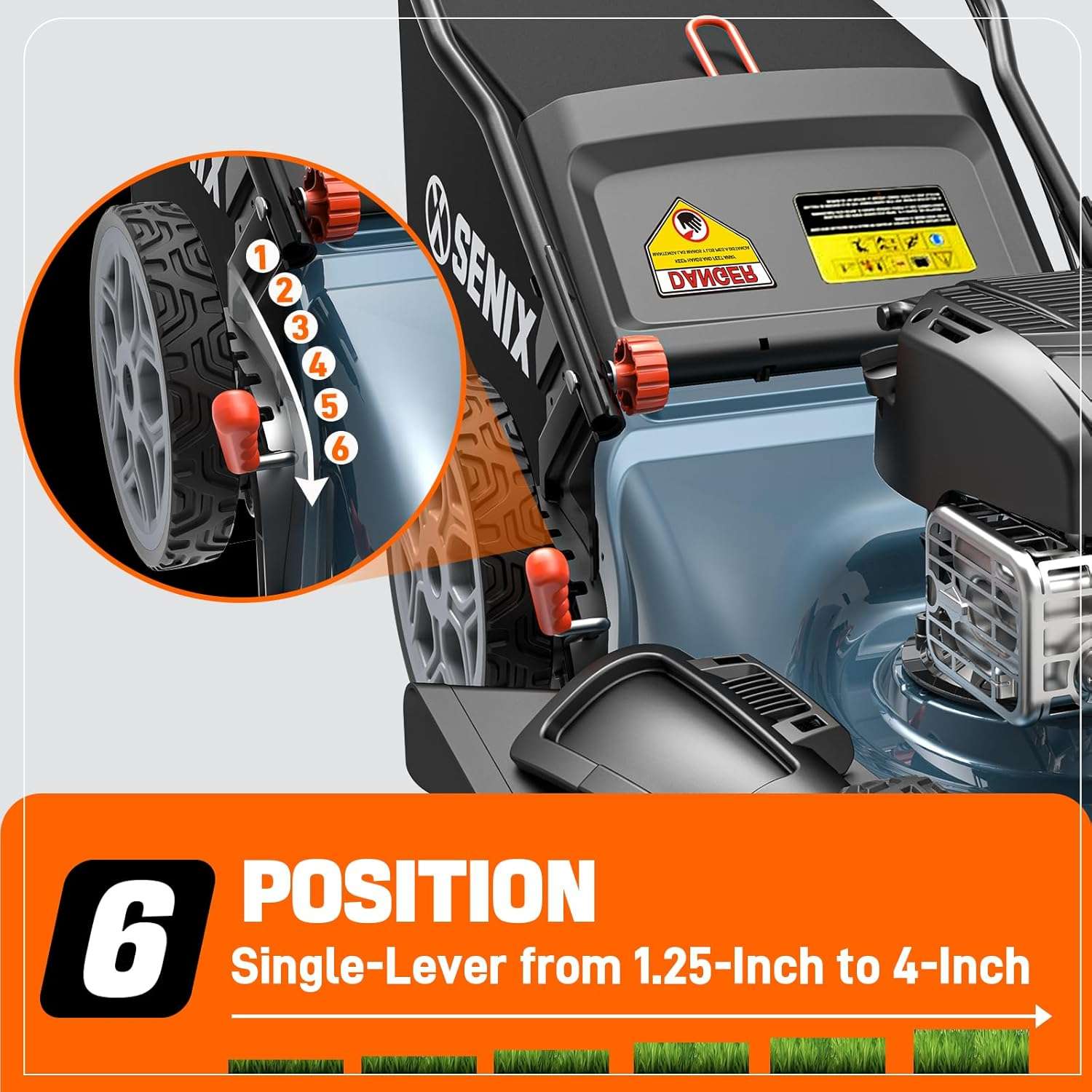 SENIX 22 Gas Lawn Mower, 163cc Self Propelled Gas Powered Lawnmower with B&S 4-Cycle Engine, 3-in-1 Walk-Behind Push Lawn Mowers, 6-Position Height Adjustment, cortadora de pasto, LSSG-H1 - 4