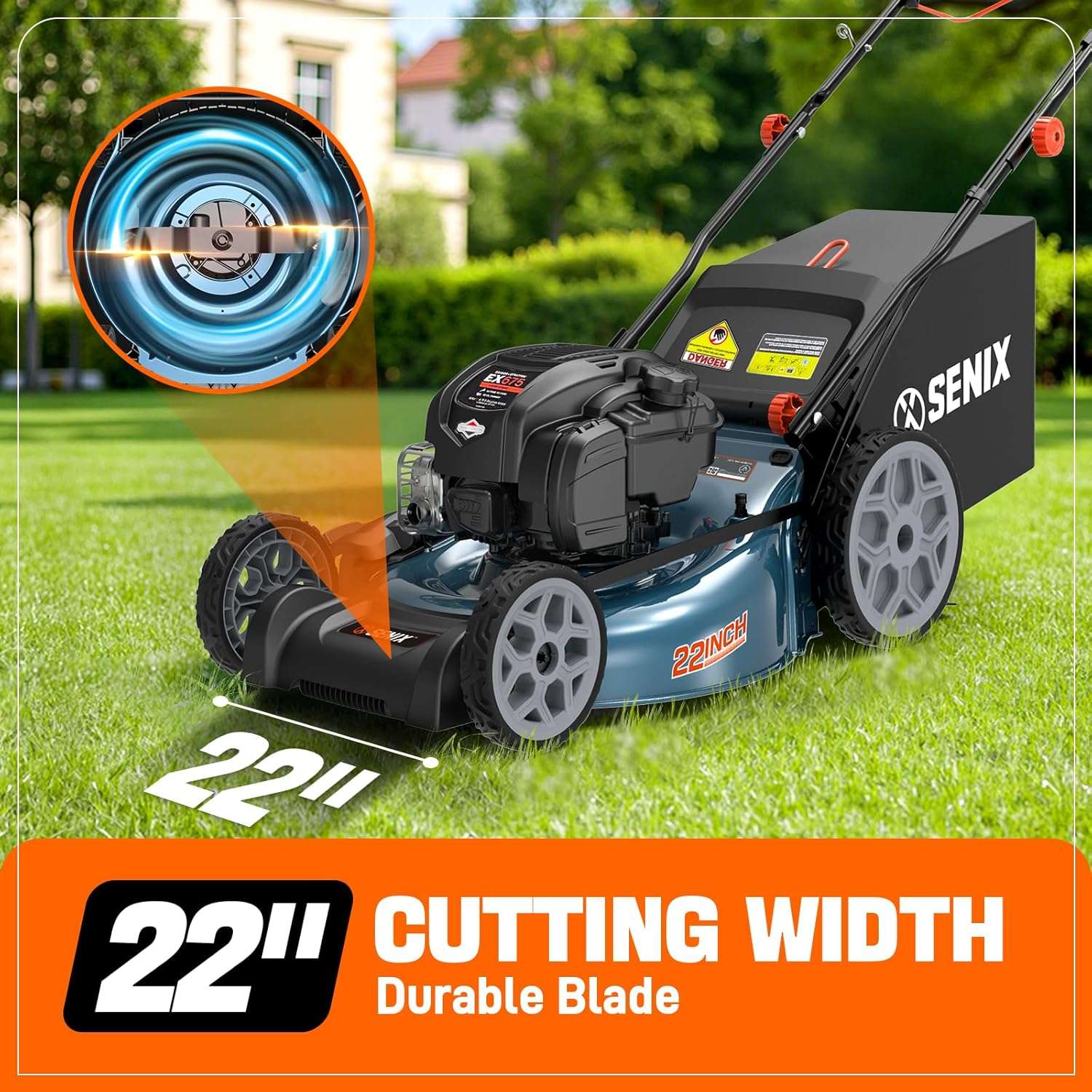 SENIX 22 Gas Lawn Mower, 163cc Self Propelled Gas Powered Lawnmower with B&S 4-Cycle Engine, 3-in-1 Walk-Behind Push Lawn Mowers, 6-Position Height Adjustment, cortadora de pasto, LSSG-H1 - 5