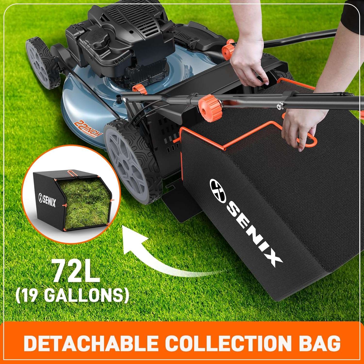 SENIX 22 Gas Lawn Mower, 163cc Self Propelled Gas Powered Lawnmower with B&S 4-Cycle Engine, 3-in-1 Walk-Behind Push Lawn Mowers, 6-Position Height Adjustment, cortadora de pasto, LSSG-H1 - 7