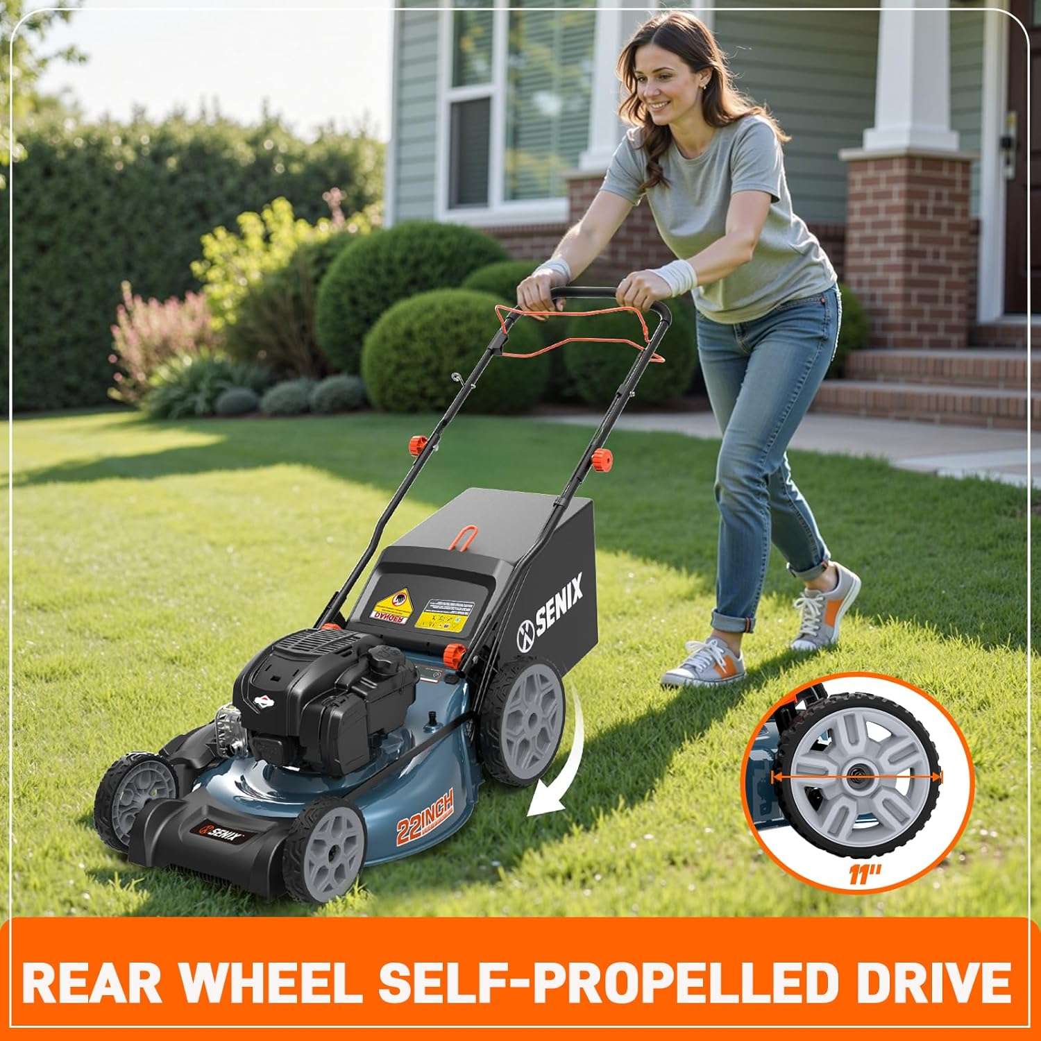 SENIX 22 Gas Lawn Mower, 163cc Self Propelled Gas Powered Lawnmower with B&S 4-Cycle Engine, 3-in-1 Walk-Behind Push Lawn Mowers, 6-Position Height Adjustment, cortadora de pasto, LSSG-H1 - 8