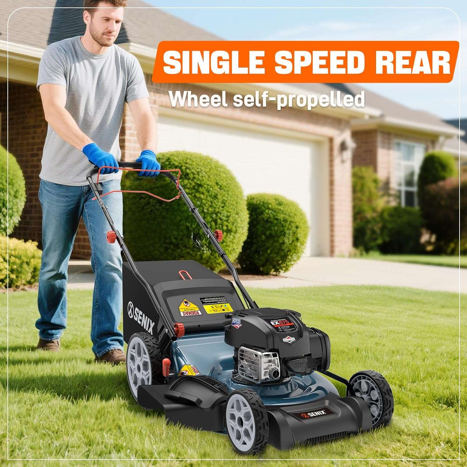 SENIX 22 Gas Lawn Mower, 163cc Self Propelled Gas Powered Lawnmower with B&S 4-Cycle Engine, 3-in-1 Walk-Behind Push Lawn Mowers, 6-Position Height Adjustment, cortadora de pasto, LSSG-H1 - 9