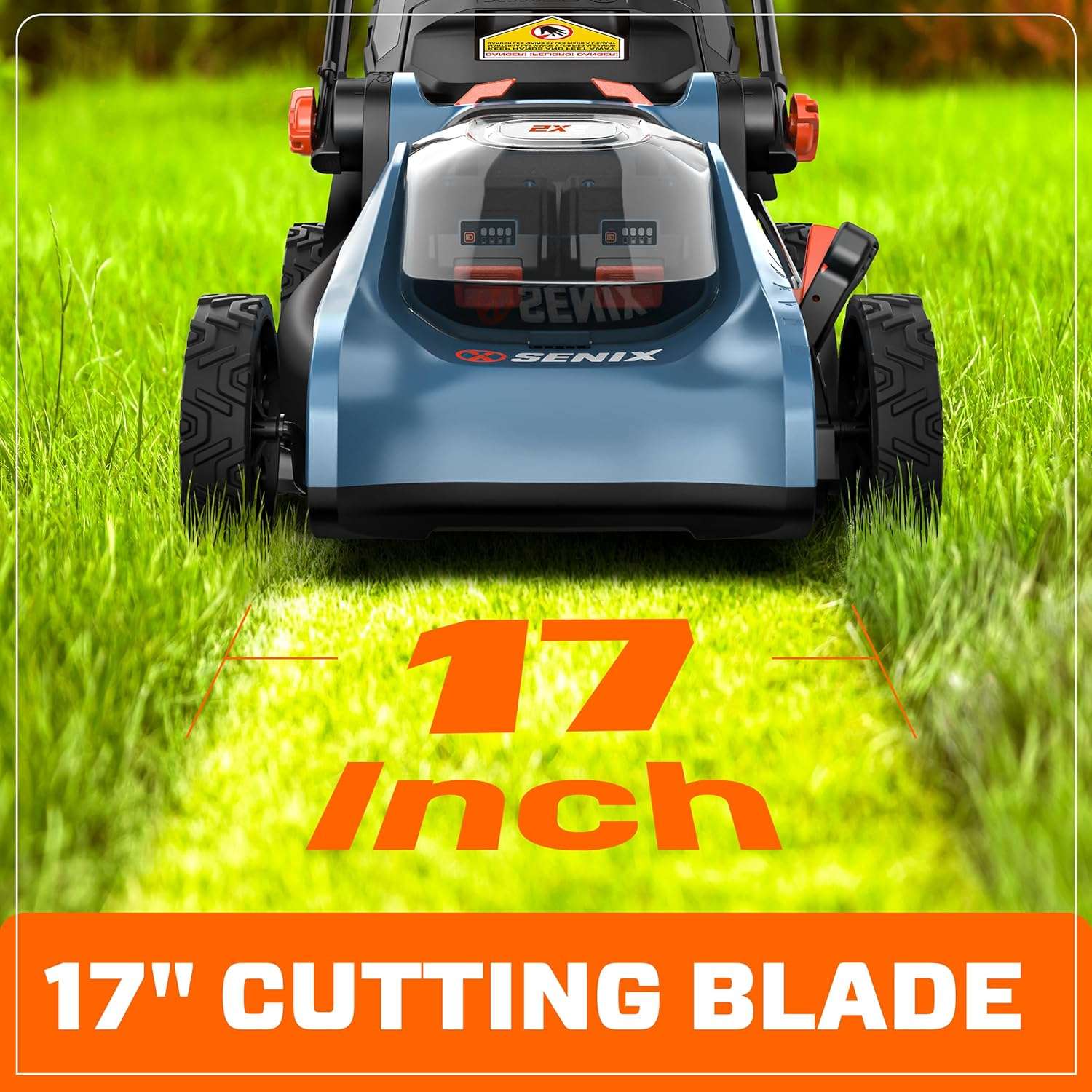 SENIX 40V 17 Electric Lawn Mower, Battery Powered Cordless Lawnmower, 2-in-1 Brushless Walk-Behind Push Mowers, 6 Heights Adjustment, cortadora de pasto, Includes 2x5Ah Batteries & Charger - 3