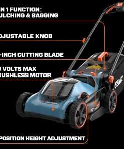 SENIX 40V 17 Electric Lawn Mower, Battery Powered Cordless Lawnmower, 2-in-1 Brushless Walk-Behind Push Mowers, 6 Heights Adjustment, cortadora de pasto, Includes 2x5Ah Batteries & Charger - 6