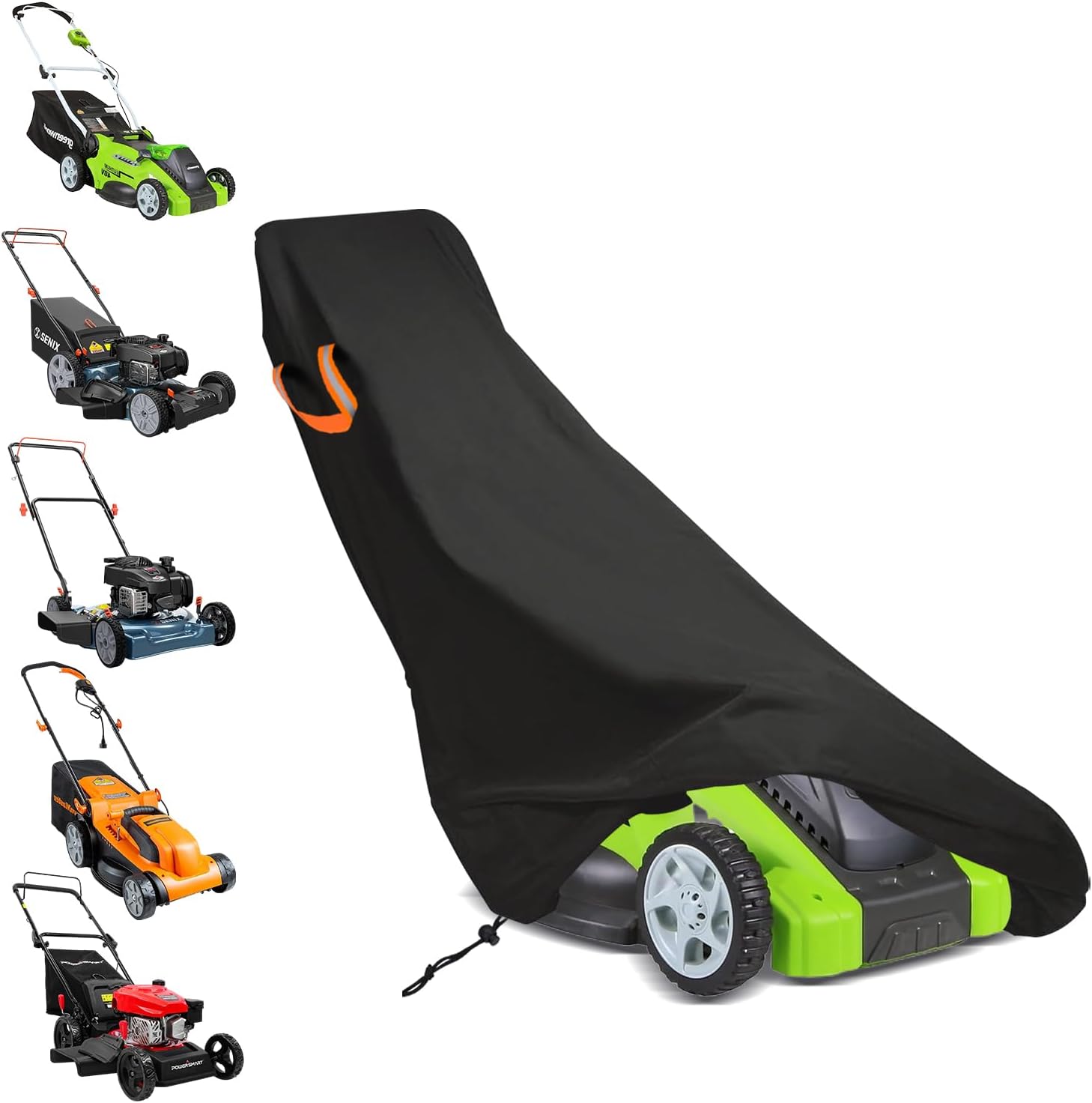 ClawsCover Push Lawn Mower Cover Waterproof Outdoor,Durable 210D Polyester Oxford,Anti-UV Weatherproof Walk Behind Lawnmower Storage Covers Shed, with Reflective Handles,Drawstring-74x25x39 Inch - 1